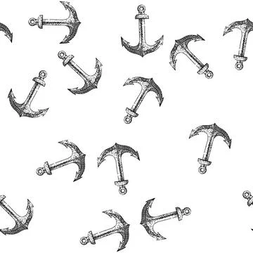 Seamless pattern vintage anchor sketch hand drawn Stock Illustration