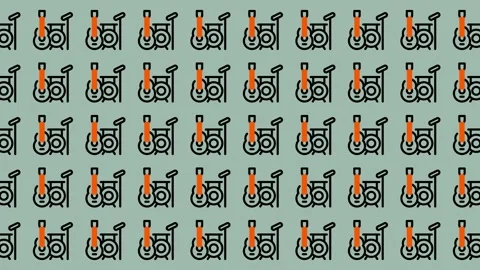 Seamless Pattern of Vintage Bicycles on a Light Green Background. Stock Footage 325391362