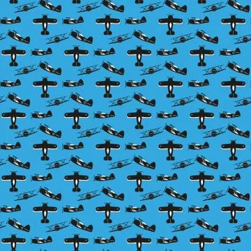 Seamless pattern of vintage biplane Stock Illustration
