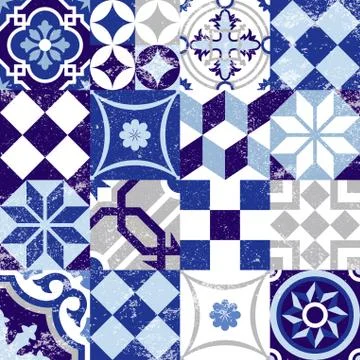 Seamless pattern vintage blue tile decoration Stock Illustration