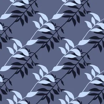 Seamless pattern with vintage branches silhouettes. Foliage ornament and back Stock Illustration