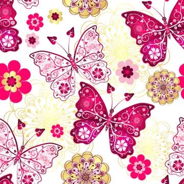 Seamless pattern with vintage butterflies Stock Illustration