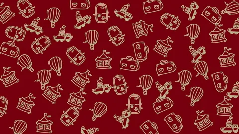 Seamless Pattern of Vintage Cameras Hot Air Balloons and Buildings in Elega.. Stock Footage 319389123