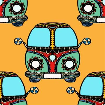 Seamless Pattern of Vintage car Stock Illustration