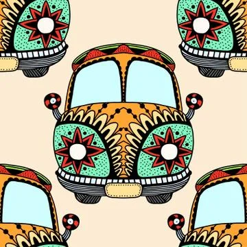 Seamless Pattern of Vintage car Stock Illustration