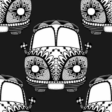 Seamless Pattern of Vintage car Stock Illustration