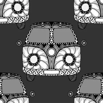 Seamless Pattern of Vintage car Stock Illustration