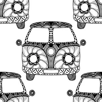 Seamless Pattern of Vintage car Stock Illustration