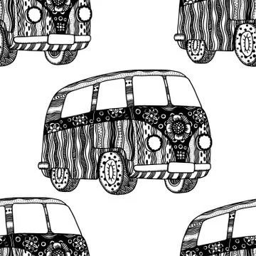 Seamless Pattern of Vintage car Stock Illustration