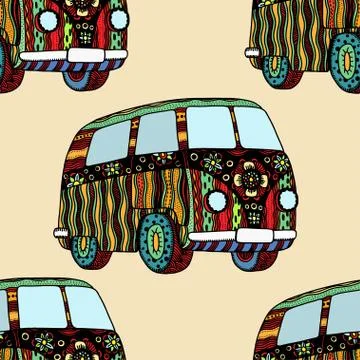 Seamless Pattern of Vintage car Illustrazione stock