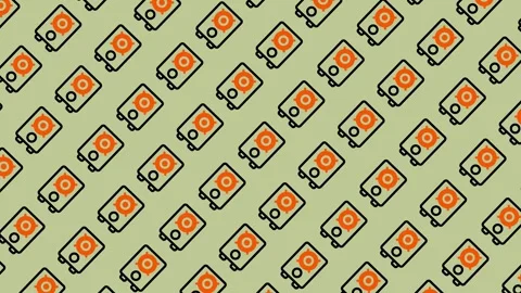 Seamless Pattern of Vintage Cassette Tapes on a Green Background. Stock Footage 325391398