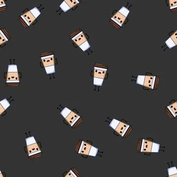 Seamless pattern vintage coffee cup character cartoon vector Stock Illustration