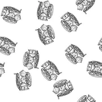 Seamless pattern Vintage coffee grinder hand drawn outline illustration Stock Illustration