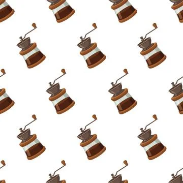 Seamless pattern with vintage coffee grinders on white background. Illustrazione stock