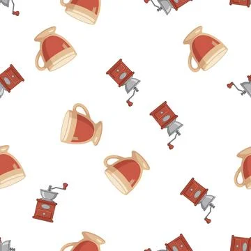 Seamless pattern with vintage coffee grinders on white background. Illustrazione stock
