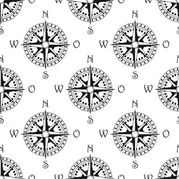 Seamless pattern of a vintage compass 스톡 일러스트