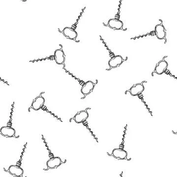 Seamless pattern Vintage corkscrew hand drawing for wine bottle opening Stock Illustration