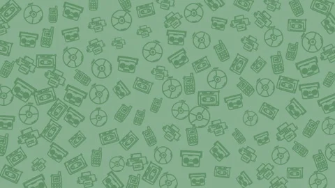 Seamless Pattern of Vintage Electronics and Gadgets in Soft Green Color Stock Footage 321638900