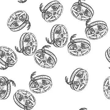 Seamless pattern vintage film projector reel sketch hand drawn Stock Illustration