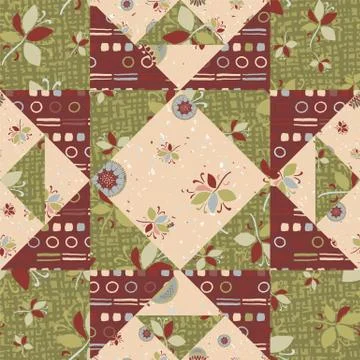 Seamless pattern. Vintage geometric patchwork polygon star quilt. Repeating Stock Illustration