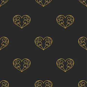 Seamless pattern with vintage hand drawn heart Stock Illustration