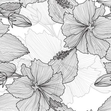 Seamless pattern with vintage hibiscus for invitations, cards, scrapbooking Stock Illustration