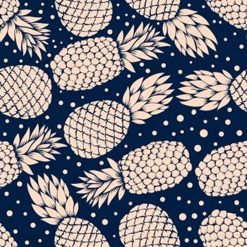 Seamless pattern with vintage illustrations of pineapples. Design element for Illustrazione stock