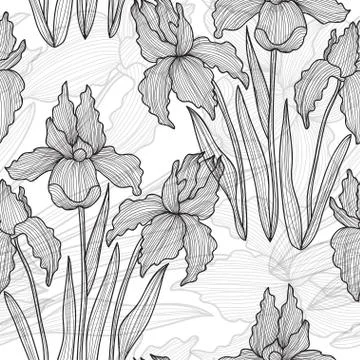 Seamless pattern with vintage iris for invitations, cards, scrapbooking Stock Illustration