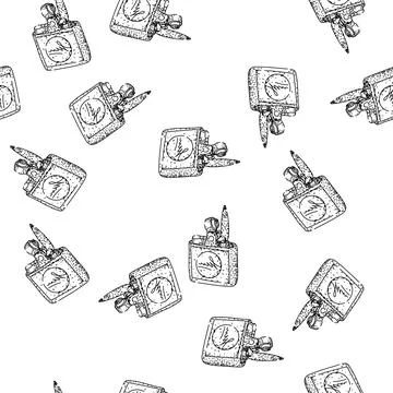 Seamless pattern Vintage lighter object with ignited flame line drawing Stock Illustration
