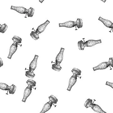 Seamless pattern vintage oil lamp sketch hand drawn Illustrazione stock