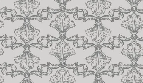 Seamless pattern with vintage ornate baroque ornament in monochrome gray colo Illustrazione stock