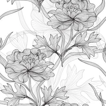 Seamless pattern with vintage peonies for invitations, cards, scrapbooking Stock Illustration
