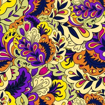 Seamless pattern with vintage plants elements. Psychedelic background with Stock Illustration