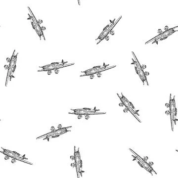 Seamless pattern Vintage propeller airplane drawing for aviation and travel Stock Illustration