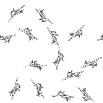 Seamless pattern Vintage propeller airplane flying historical aviation tran.. 스톡 일러스트