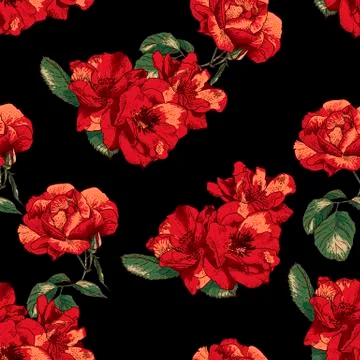 Seamless Pattern with Vintage Roses Stock Illustration