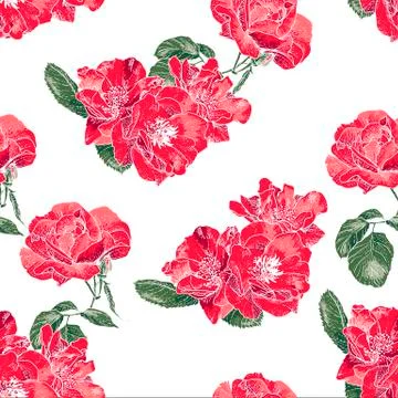 Seamless Pattern with Vintage Roses Stock Illustration