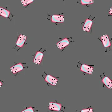 Seamless pattern vintage soda can character cartoon vector Stock Illustration