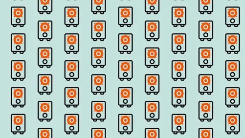Seamless Pattern of Vintage Speaker Icons on Light Blue Background. Stock Footage 325391447