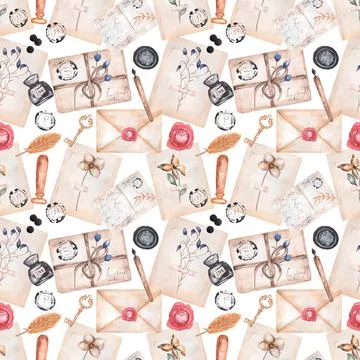 Seamless pattern in vintage style, hand written letters and vintage elements. Stock Illustration