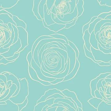 Seamless pattern vintage textured with line outline roses. Hand drawn conto.. Stock Illustration