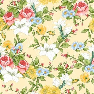 Seamless Pattern with Vintage Wildflowers Stock Illustration