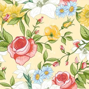 Seamless Pattern with Vintage Wildflowers Stock Illustration
