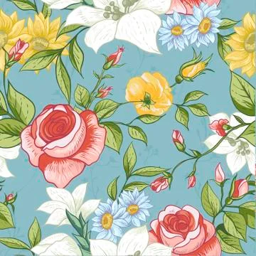 Seamless Pattern with Vintage Wildflowers Stock Illustration