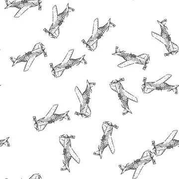 Seamless pattern Vintage world war ii military fighter airplane drawing flyin Stock Illustration