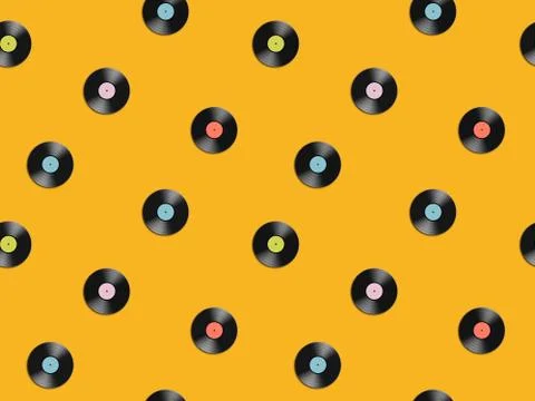 Seamless pattern with vinyl discs. Retro background Stock Illustration