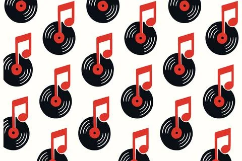 Seamless Pattern Vinyl Records and Musical Notes Illustrazione stock