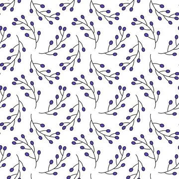Seamless Pattern with violet branch and berries. Vector spring summer print Stock Illustration