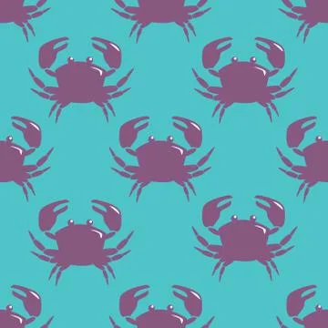 Seamless pattern with violet crab on blue background Illustrazione stock