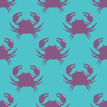 Seamless pattern with violet crab on blue background. Seamless pattern wit... Stock Photos